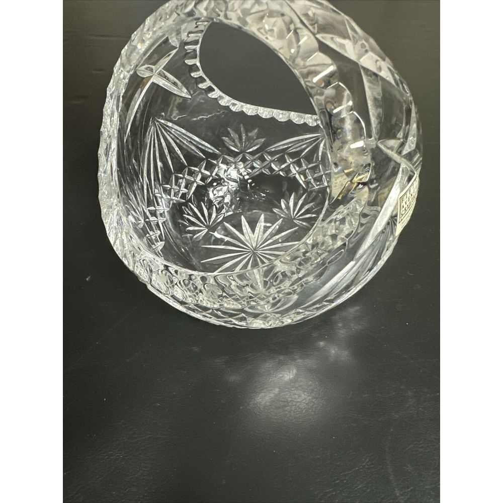 VTG Fifth Avenue Lead CRYSTAL BASKET BOWL Palm Frond Fan Cut‎ Glass Poland TAG